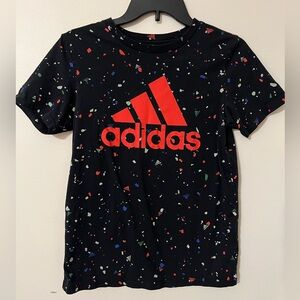 🔥 Adidas Black Tee with Red Logo and Colorful Print